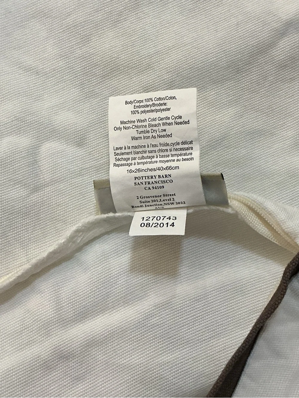 Pottery Barn New York Embroidered 100% Cotton Pillow Sham, Zip, 26